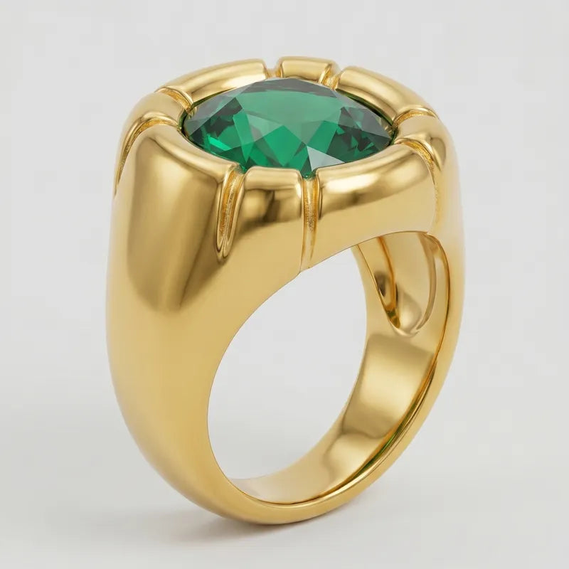 Bague dorée avec pierre verte – BA026-88D